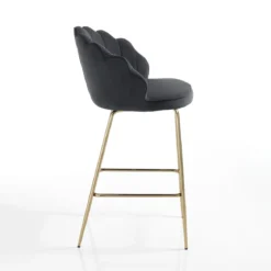 Shell grey sgabello in tessuto effetto velluto grigia e metallo verniciato oro lucido 56x58xh92 cm seduta h 65cm