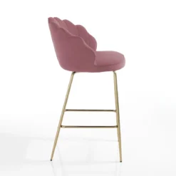 Shell pink sgabello in tessuto effetto velluto rosa cipria e metallo verniciato oro lucido 56x58xh92 cm seduta h 65 cm