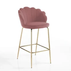 Shell pink sgabello in tessuto effetto velluto rosa cipria e metallo verniciato oro lucido 56x58xh92 cm seduta h 65 cm