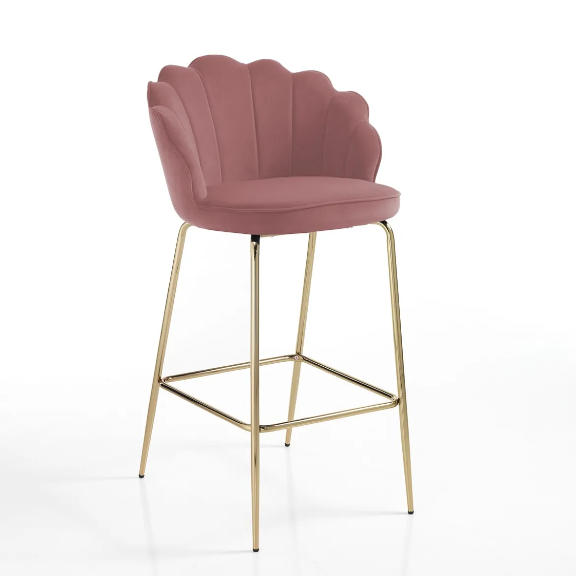 Shell pink sgabello in tessuto effetto velluto rosa cipria e metallo verniciato oro lucido 56x58xh92 cm seduta h 65 cm
