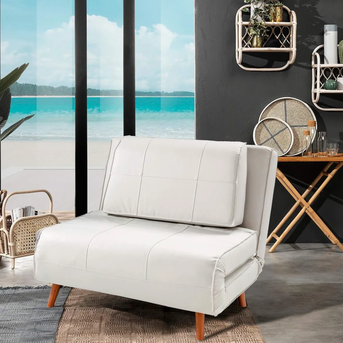 Shift poltrona letto in pelle sintetica bianca l100 p85/180 cm