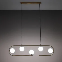 Show lampadario in acciaio ottone opaco e vetro bianco opaco 86x9.5xh22 cm