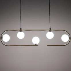 Show lampadario in acciaio ottone opaco e vetro bianco opaco 86x9.5xh22 cm