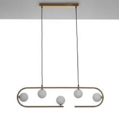 Show lampadario in acciaio ottone opaco e vetro bianco opaco 86x9.5xh22 cm