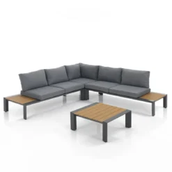 Skorpios salotto interno e esterno in alluminio antracite opaco cuscini di grigio 244x244xh80 cm