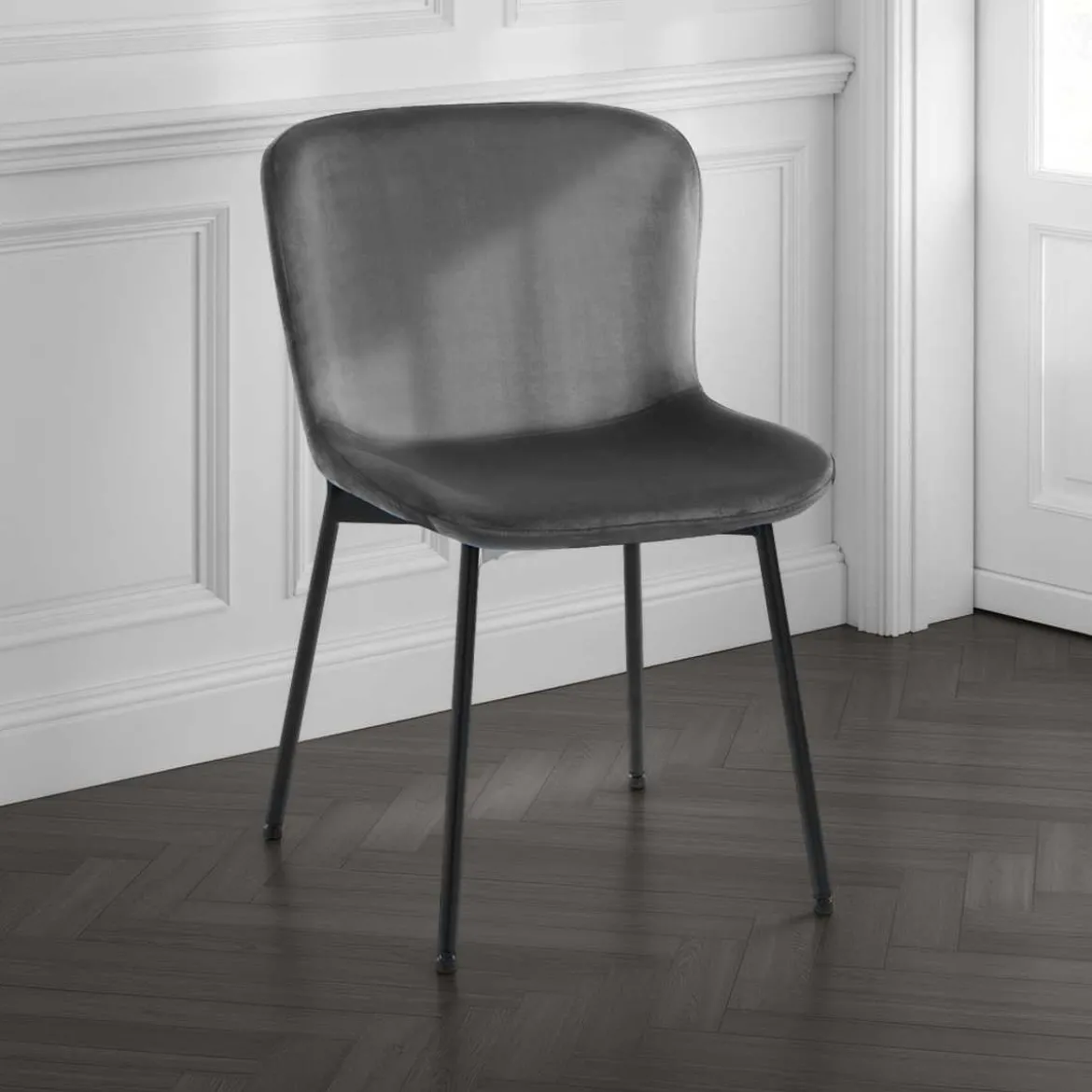 Snug velvet grey sedia velluto grigio struttura metallo nero opaco cm h80 l50 p60