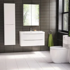 Specchiera contenitore a 2 ante in bianco lucido con ripiani interni l70 p15 h90 cm