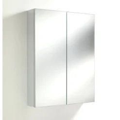Specchiera contenitore a 2 ante in bianco lucido con ripiani interni l70 p15 h90 cm