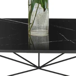 Spillo Black Marble Tavolo Scrivania struttura Metallo Nero Opaco piano Ceramica effetto Marmo Nero Lucido, h 77 x 180 x 90 cm