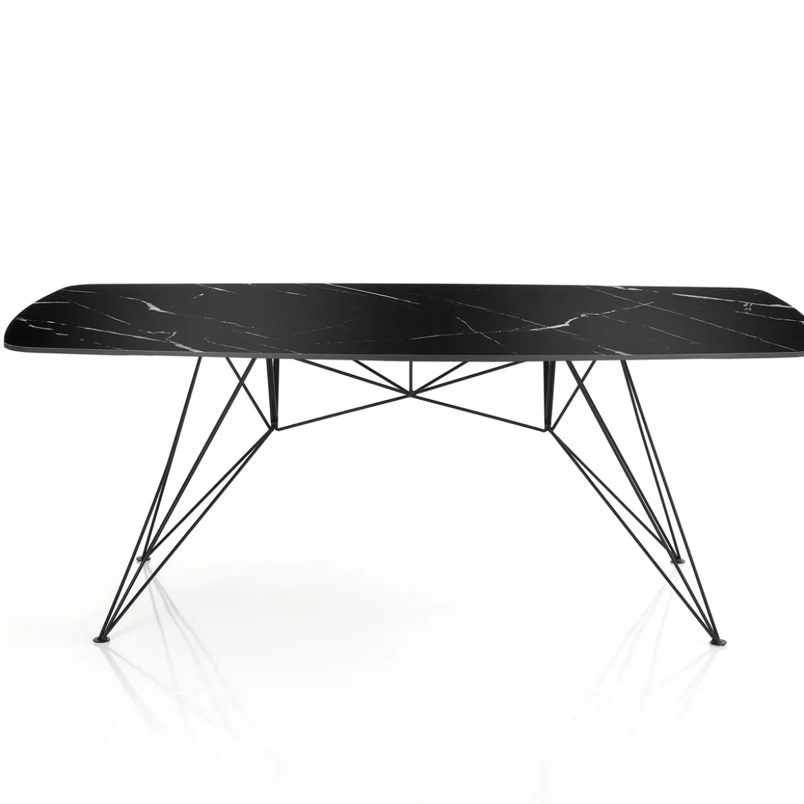 Spillo Black Marble Tavolo Scrivania struttura Metallo Nero Opaco piano Ceramica effetto Marmo Nero Lucido, h 77 x 180 x 90 cm
