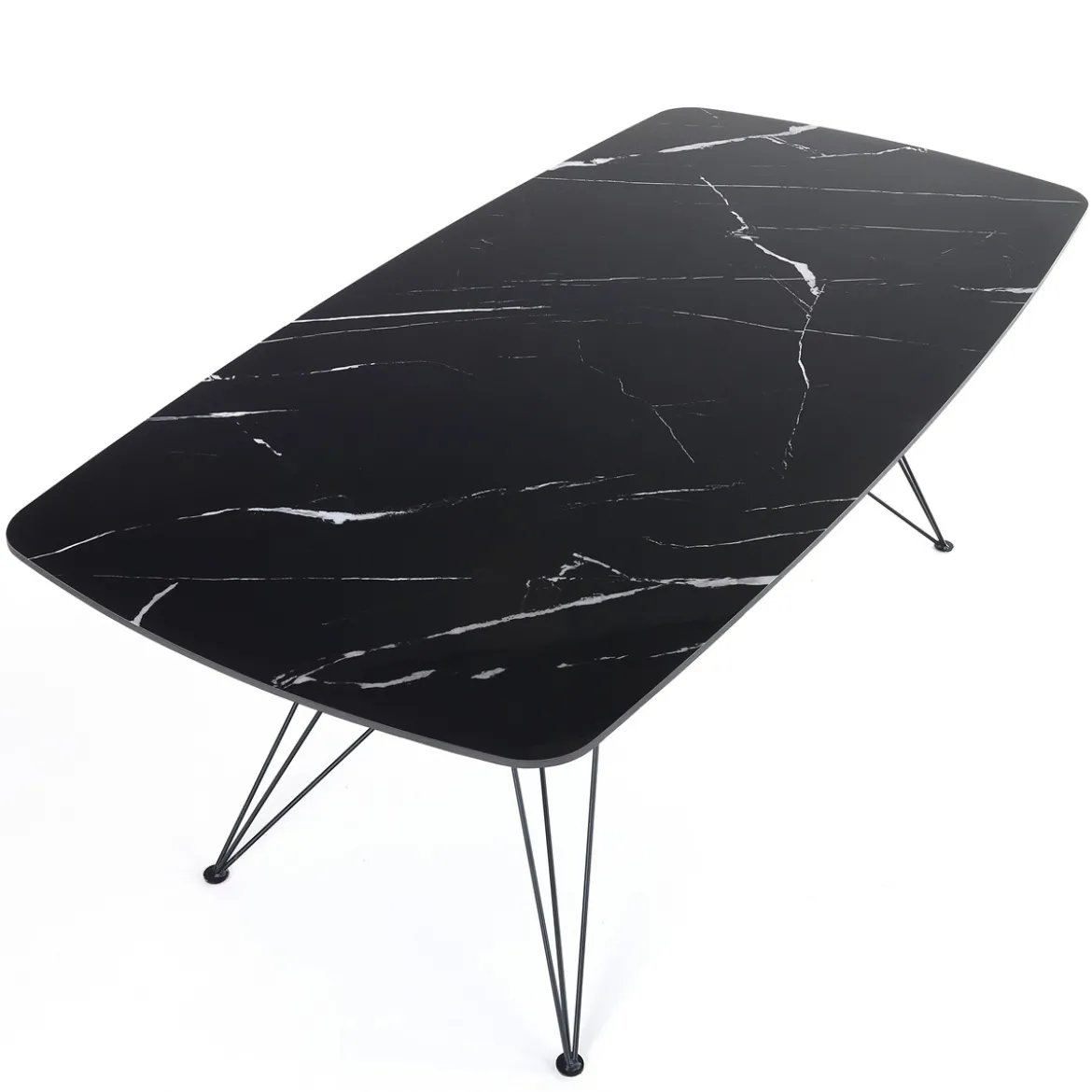 Spillo Black Marble Tavolo Scrivania struttura Metallo Nero Opaco piano Ceramica effetto Marmo Nero Lucido, h 77 x 180 x 90 cm