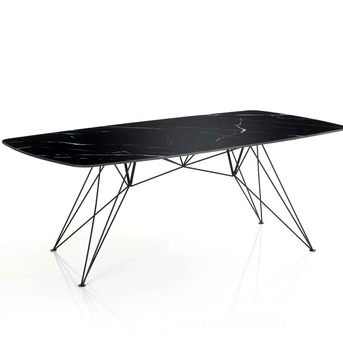 Spillo Black Marble Tavolo Scrivania struttura Metallo Nero Opaco piano Ceramica effetto Marmo Nero Lucido, h 77 x 180 x 90 cm