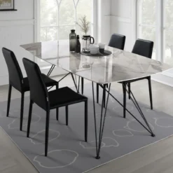 Spillo Marble Tavolo Scrivania finitura Marmo Calacatta e gambe in Metallo Nero Opaco, 200 x 100 x h 77 cm