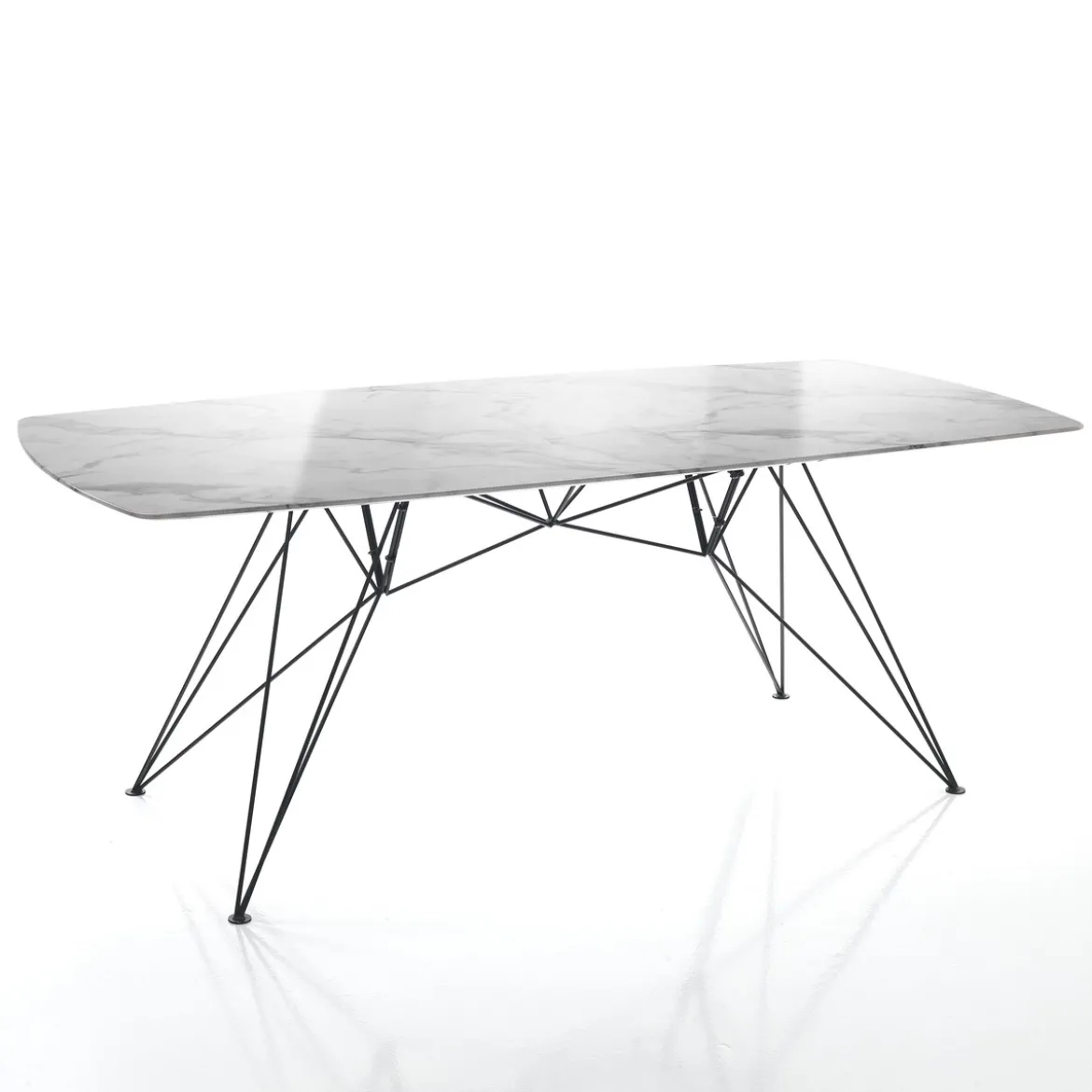 Spillo Marble Tavolo Scrivania finitura Marmo Calacatta e gambe in Metallo Nero Opaco, 200 x 100 x h 77 cm