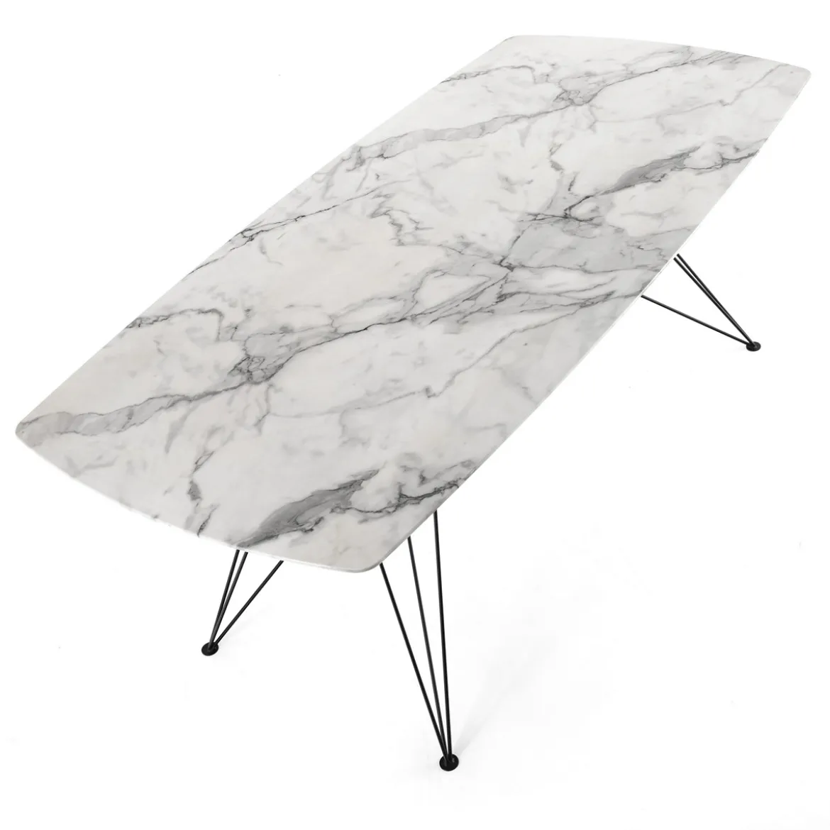 Spillo Marble Tavolo Scrivania finitura Marmo Calacatta e gambe in Metallo Nero Opaco, 200 x 100 x h 77 cm