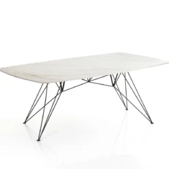 Spillo Onice Marble Tavolo Scrivania struttura Metallo Nero piano Ceramica effetto Marmo Onice Bianco Caldo, h 77 x 180 x 90 cm