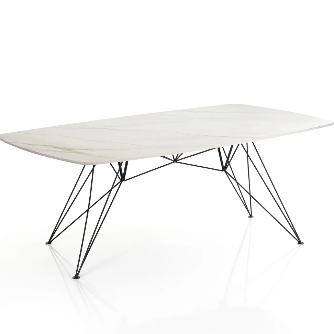 Spillo Onice Marble Tavolo Scrivania struttura Metallo Nero piano Ceramica effetto Marmo Onice Bianco Caldo, h 77 x 180 x 90 cm