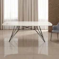 Spillo Onice Marble Tavolo Scrivania struttura Metallo Nero piano Ceramica effetto Marmo Onice Bianco Caldo, h 77 x 180 x 90 cm