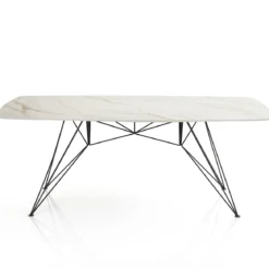 Spillo Onice Marble Tavolo Scrivania struttura Metallo Nero piano Ceramica effetto Marmo Onice Bianco Caldo, h 77 x 180 x 90 cm