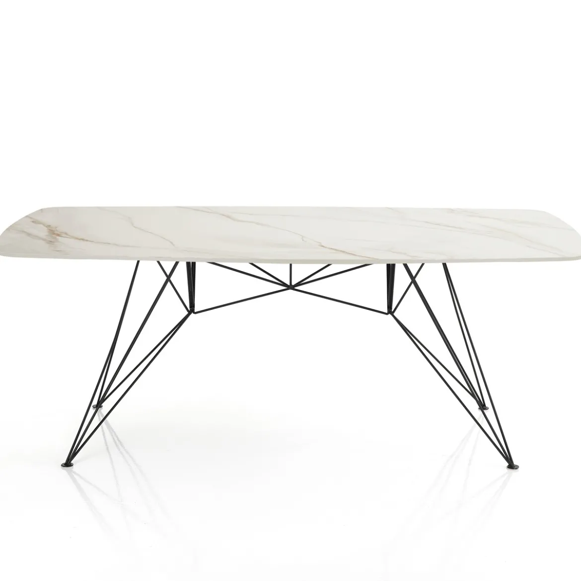 Spillo Onice Marble Tavolo Scrivania struttura Metallo Nero piano Ceramica effetto Marmo Onice Bianco Caldo, h 77 x 180 x 90 cm