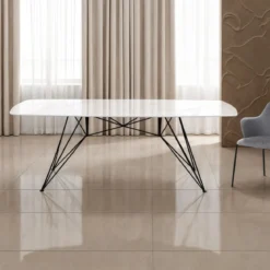 Spillo White Marble Tavolo Scrivania struttura Metallo Nero piano Ceramica effetto Marmo Calacatta Bianco, h 77 x 180 x 90 cm