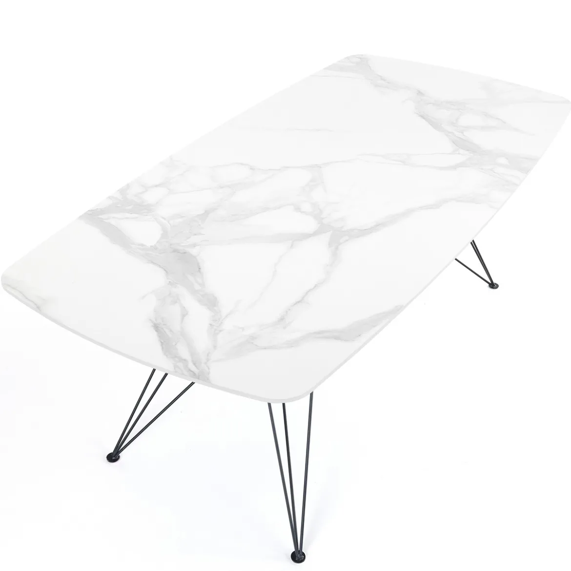Spillo White Marble Tavolo Scrivania struttura Metallo Nero piano Ceramica effetto Marmo Calacatta Bianco, h 77 x 180 x 90 cm