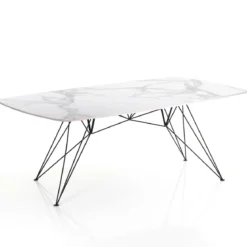 Spillo White Marble Tavolo Scrivania struttura Metallo Nero piano Ceramica effetto Marmo Calacatta Bianco, h 77 x 180 x 90 cm