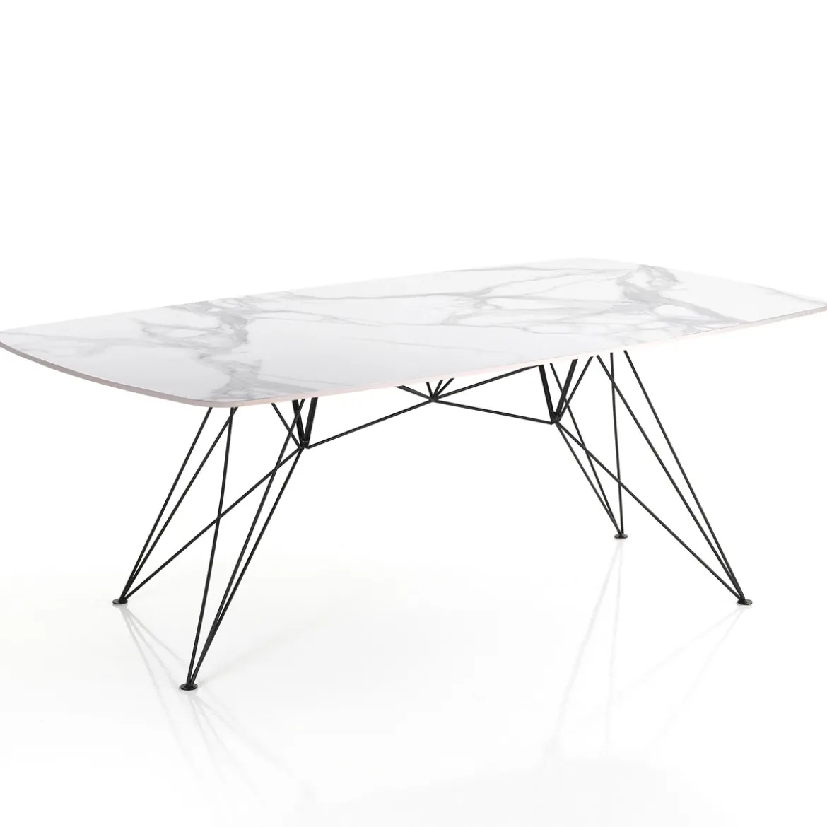 Spillo White Marble Tavolo Scrivania struttura Metallo Nero piano Ceramica effetto Marmo Calacatta Bianco, h 77 x 180 x 90 cm