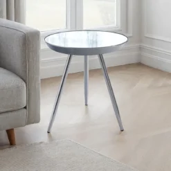 Spok chrome tavolino comodino in metallo cromato piano con vetro a specchio d41.5 h46 cm