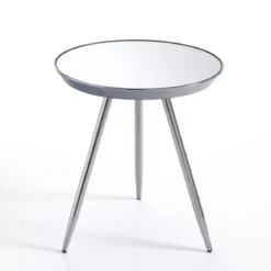 Spok chrome tavolino comodino in metallo cromato piano con vetro a specchio d41.5 h46 cm