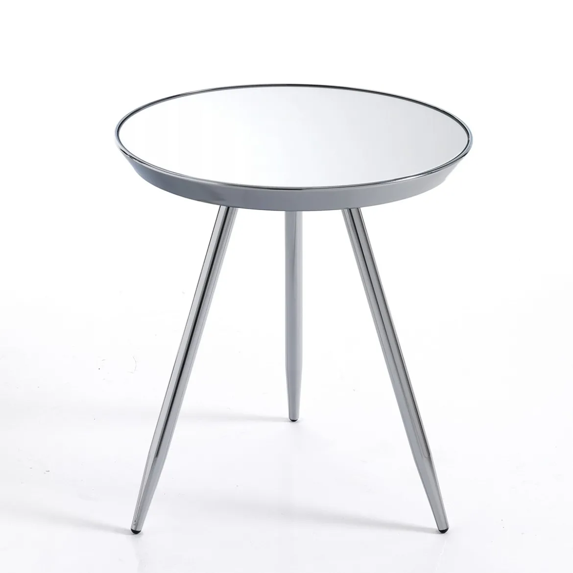 Spok chrome tavolino comodino in metallo cromato piano con vetro a specchio d41.5 h46 cm