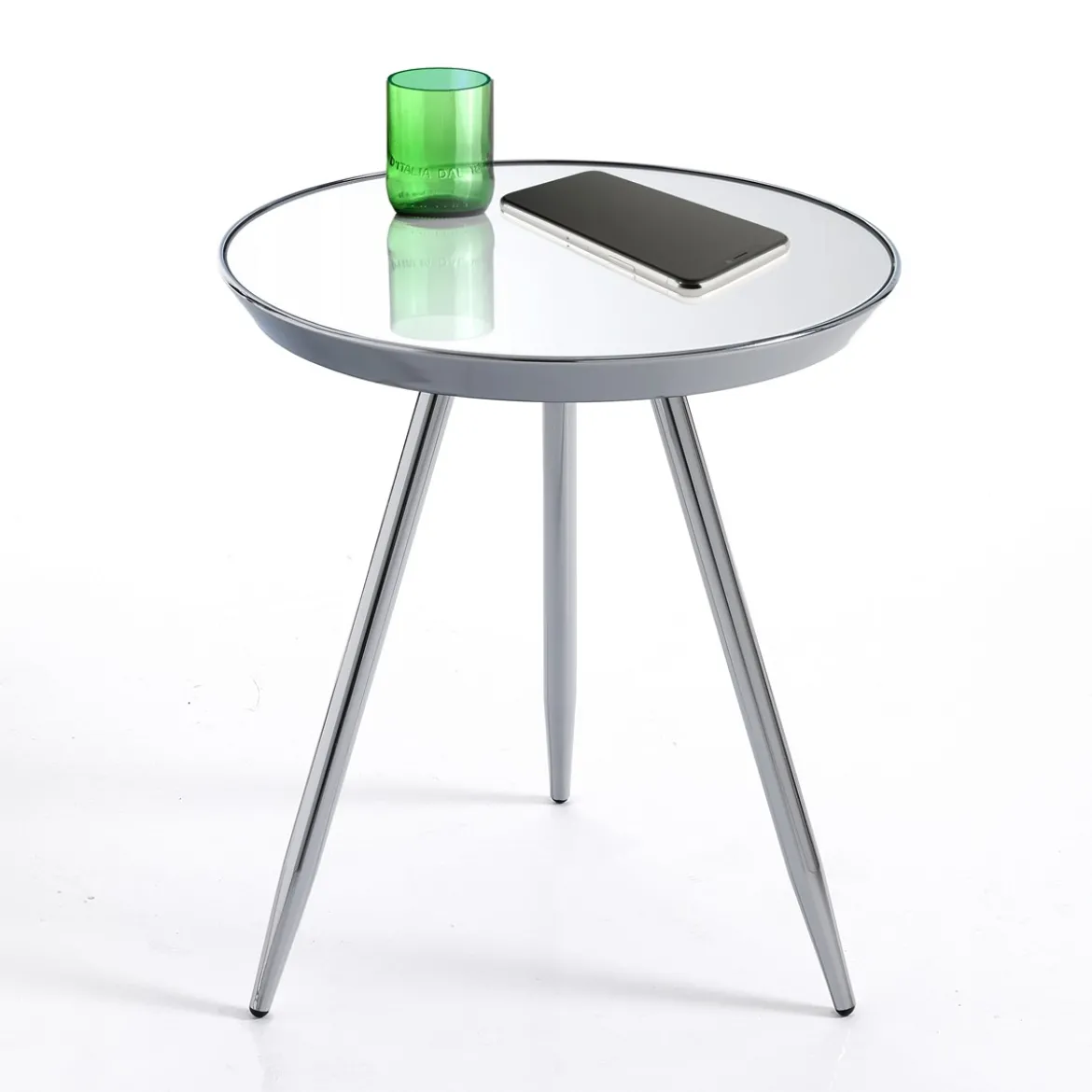 Spok chrome tavolino comodino in metallo cromato piano con vetro a specchio d41.5 h46 cm