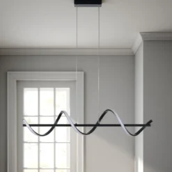 Spring lampadario a led in allumino nero opaco policarbonato bianco opaco cm h150 l92 p20 lumen 2898