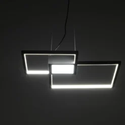 Square black lampadario led in metallo nero opaco filo regolabile 54x54 h8 cm