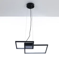 Square black lampadario led in metallo nero opaco filo regolabile 54x54 h8 cm