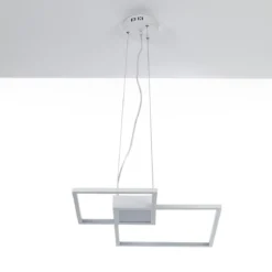 Square white lampadario led in metallo bianco opaco con filo regolabile 54x54 h8 cm