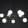 Star lampadario in metallo verniciato ottone opaco e sfere in vetro bianco opaco con cavo regolabile 110x110 h43 cm