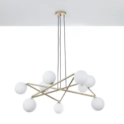 Star lampadario in metallo verniciato ottone opaco e sfere in vetro bianco opaco con cavo regolabile 110x110 h43 cm