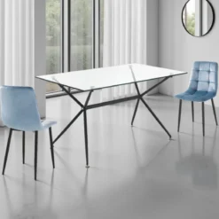 Stick Tavolo Scrivania in Vetro Temprato trasparente con base in Metallo Nero Opaco, 140 x 80 x h 76 cm