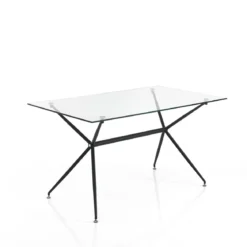 Stick Tavolo Scrivania in Vetro Temprato trasparente con base in Metallo Nero Opaco, 140 x 80 x h 76 cm