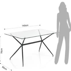 Stick Tavolo Scrivania in Vetro Temprato trasparente con base in Metallo Nero Opaco, 140 x 80 x h 76 cm