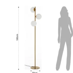 Street brass lampada da terra ottone in acciaio finitura ottone sfere in vetro bianco d30 h160 cm