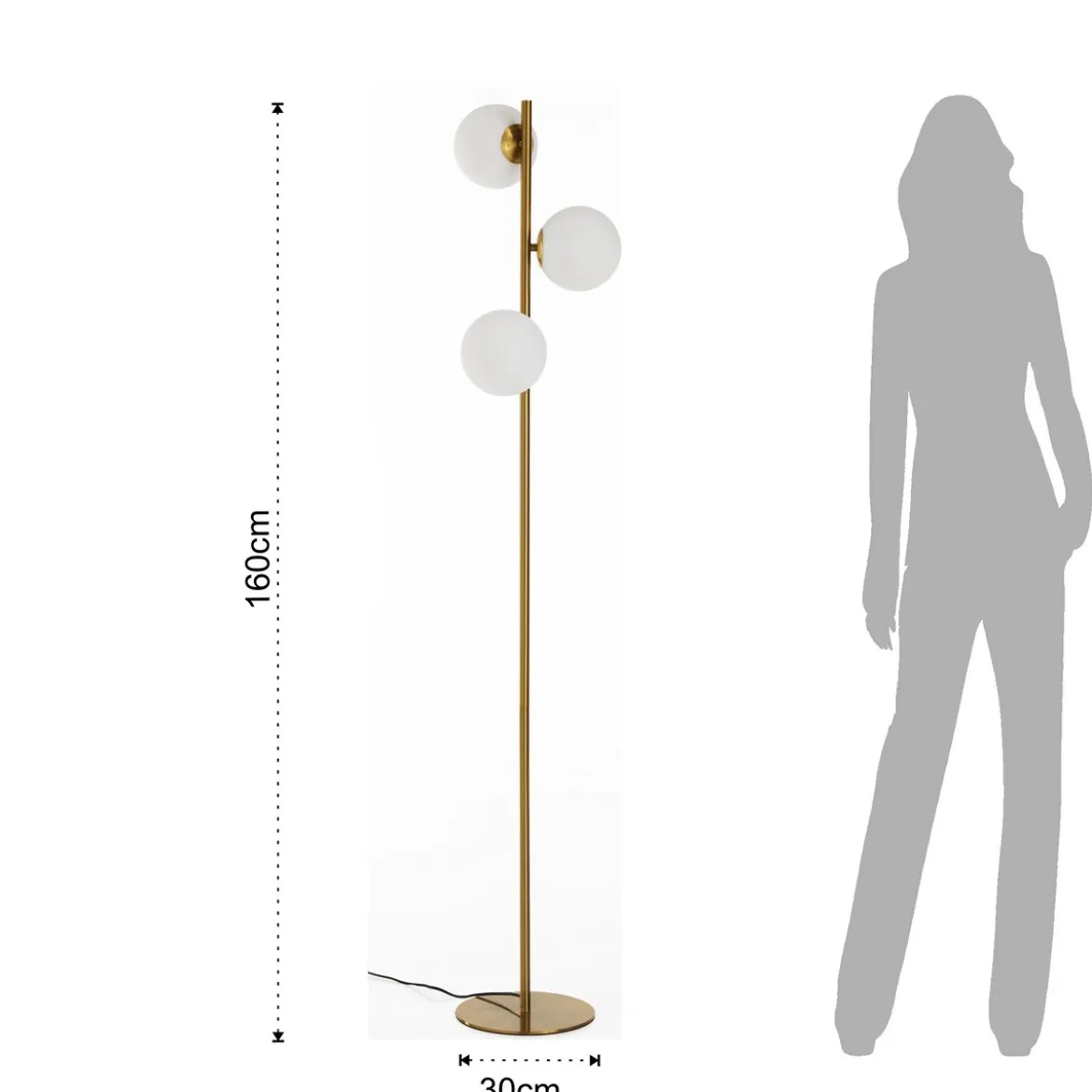 Street brass lampada da terra ottone in acciaio finitura ottone sfere in vetro bianco d30 h160 cm