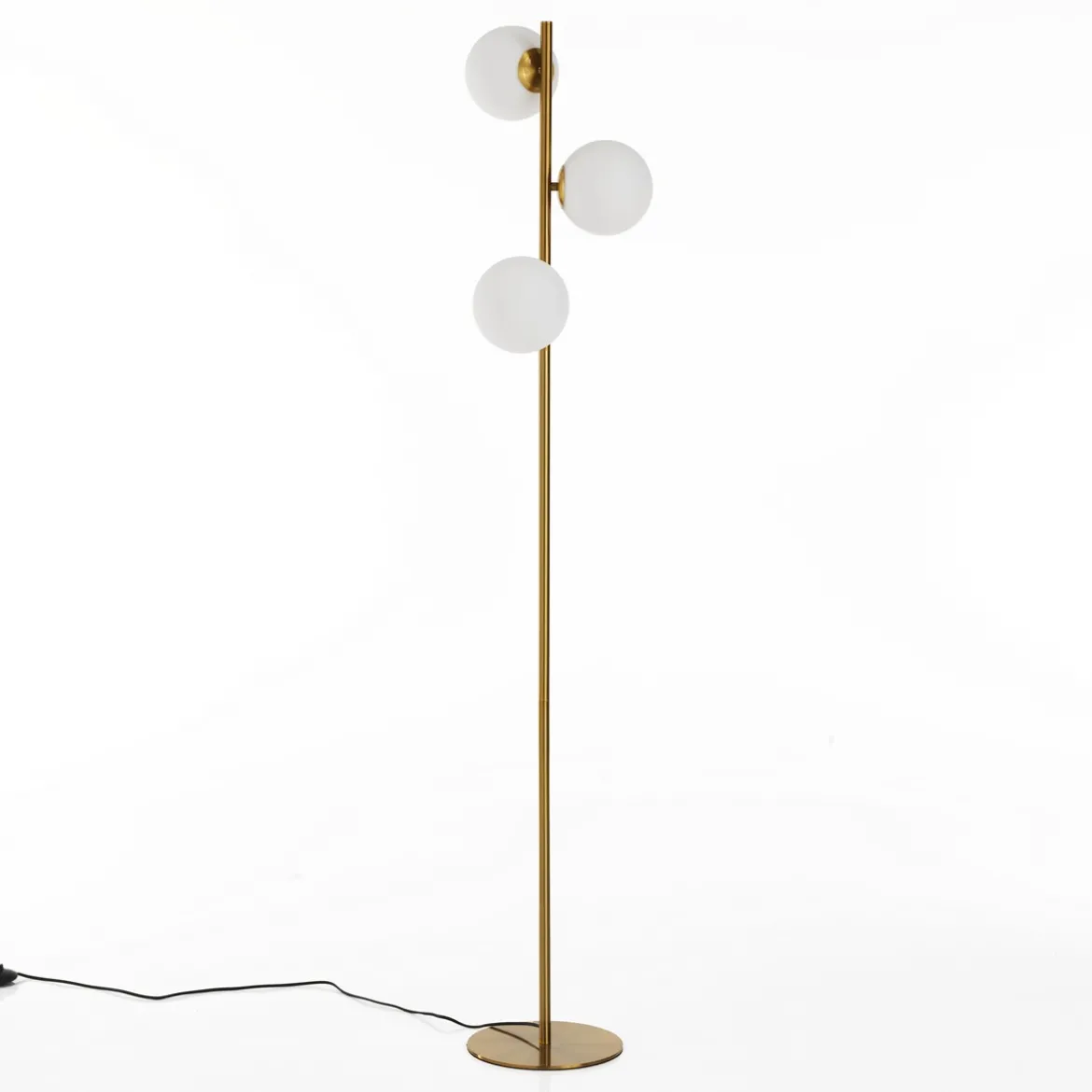 Street brass lampada da terra ottone in acciaio finitura ottone sfere in vetro bianco d30 h160 cm