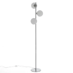 Street lampada da terra in acciaio cromato con sfere direzionabili in vetro bianco d30 h160 cm