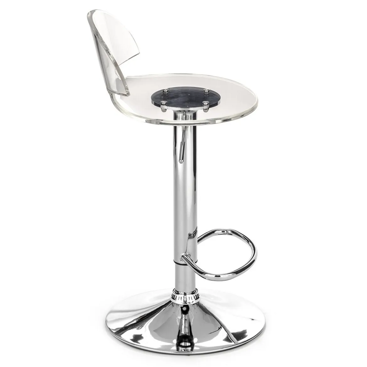 Susy sgabello bar regolabile in acrilico trasparente e metallo cromato 40x41xh56/76