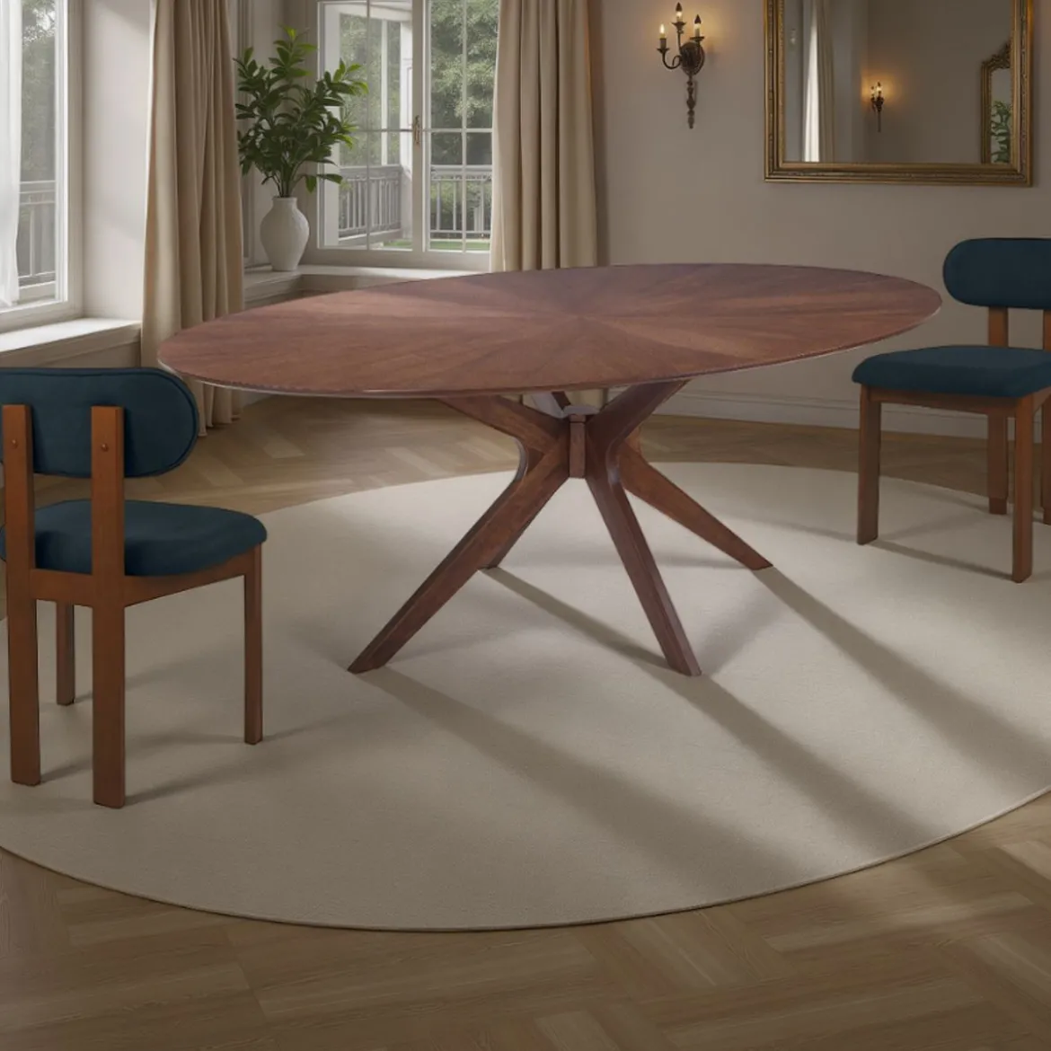 Tallin Tavolo in legno impiallacciato finitura Noce Scuro e gambe in legno massello 190x110 cm