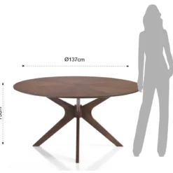 Tallin tavolo rotondo in legno chase impiallacciato finitura noce scuro e gambe in legno massello diametro 137 cm