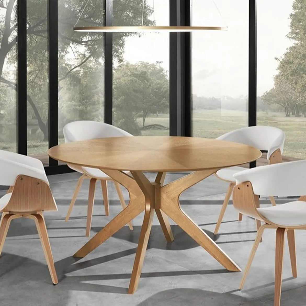 Tallin tavolo rotondo in legno chase impiallacciato finitura rovere e gambe in legno massello diametro 137 cm