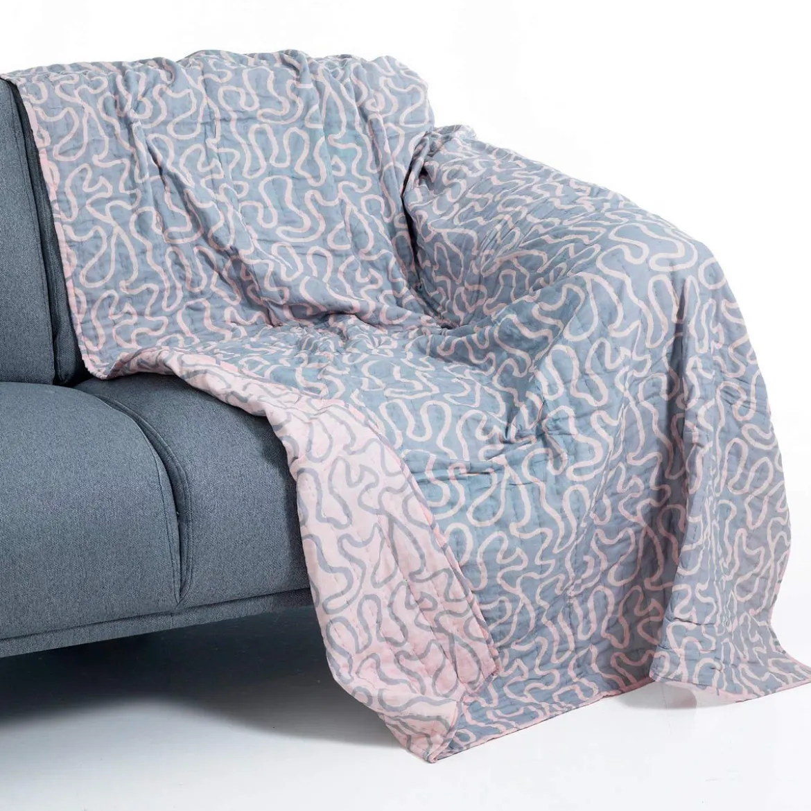 Tangle 2 plaid cotone colore grigio e rosa 100% cotone 135 x 190 cm